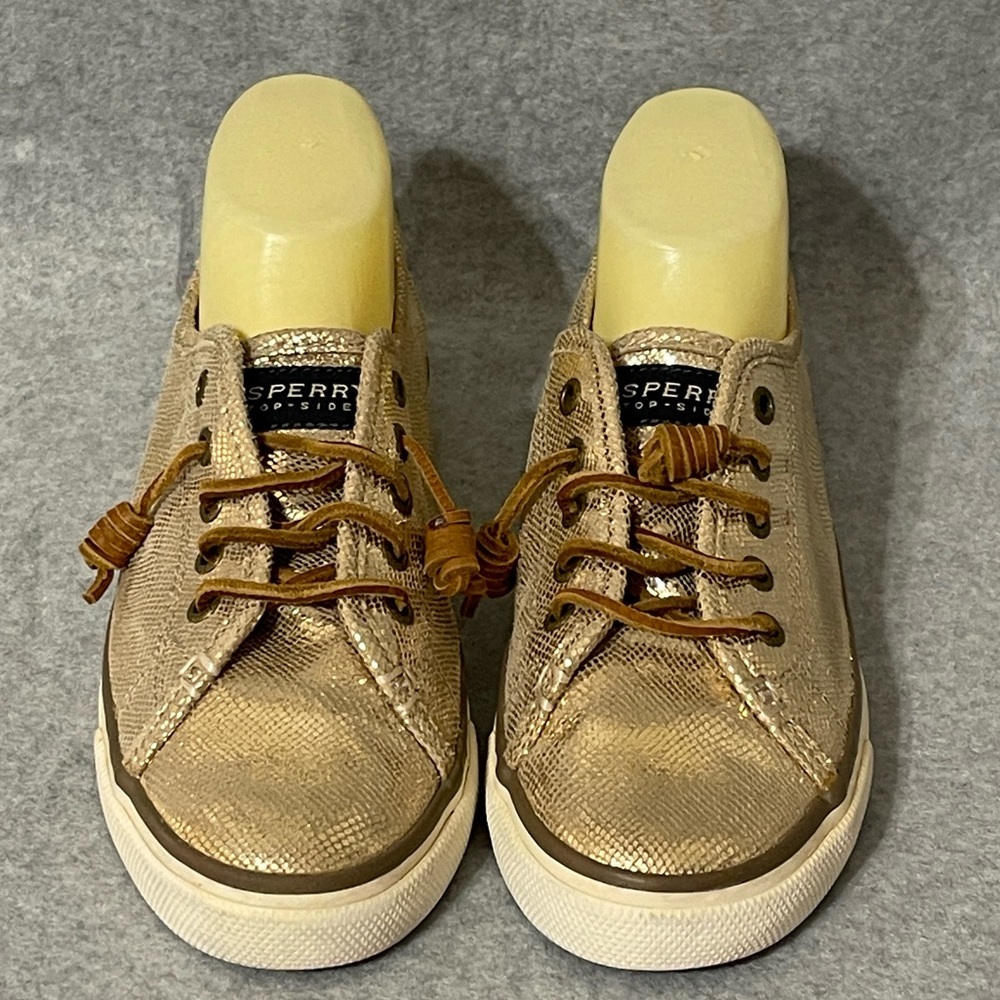 SPERRY GOLD GLITER TOPSIDERS WITH FAUX LACES LADIES SIZE 9.5